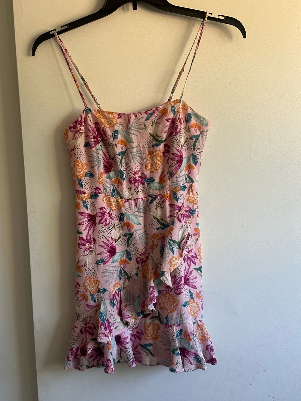 Lulu's Pink Floral Mini Dress with Yellow & Teal Accents 100% Rayon